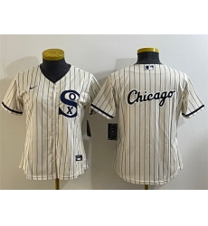 Women Chicago White Sox Cream Team Big Logo Stitched Jersey 02