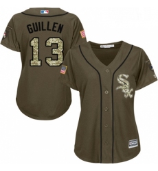 Womens Majestic Chicago White Sox 13 Ozzie Guillen Replica Green Salute to Service MLB Jersey