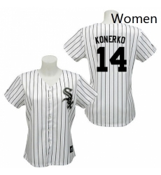 Womens Majestic Chicago White Sox 14 Paul Konerko Authentic WhiteBlack Strip Fashion MLB Jersey