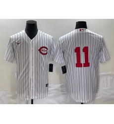 Men Cincinnati Reds 11 Barry Larkin White Field Of Dreams Stitched Baseball Jersey