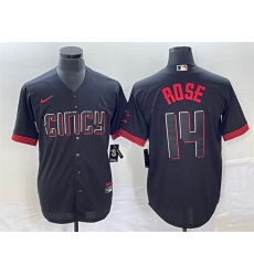 Men Cincinnati Reds 14 Pete Rose Black 2023 City Connect Cool Base Stitched Baseball Jersey