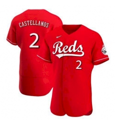 Men Cincinnati Reds 2 Nick Castellanos Scarlet 2021 Alternate Jersey