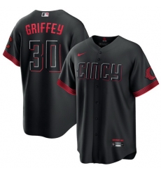 Men Cincinnati Reds 30 Ken Griffey Jr  Black 2023 City Connect Stitched Jersey