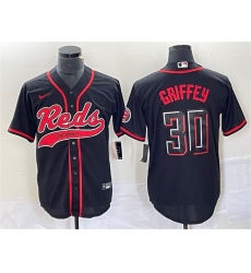 Men Cincinnati Reds 30 Ken Griffey Jr  Black Cool Base Stitched Baseball Jersey