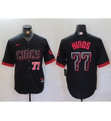 Men  Cincinnati Reds 77 Rece Hinds Black 2023 City Connect Stitched Baseball Jersey 4