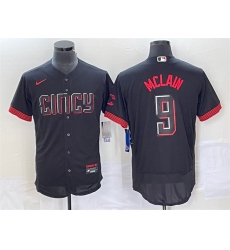 Men Cincinnati Reds 9 Matt McLain Black 2023 City Connect Flex Base Stitched Jersey 8