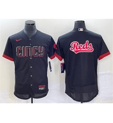 Men Cincinnati Reds Black 2023 City Connect Big Team Logo Flex Base Stitched Jersey