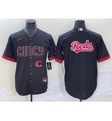 Men Cincinnati Reds Black Team Big Logo 2023 City Connect Cool Base Stitched Baseball Jersey