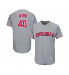 Mens Cincinnati Reds 40 Alex Wood Grey Road Flex Base Authentic Collection Baseball Jersey
