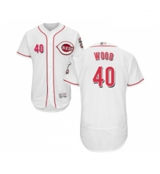 Mens Cincinnati Reds 40 Alex Wood White Home Flex Base Authentic Collection Baseball Jersey