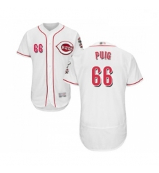 Mens Cincinnati Reds 66 Yasiel Puig White Home Flex Base Authentic Collection Baseball Jersey