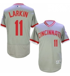 Mens Majestic Cincinnati Reds 11 Barry Larkin Grey Flexbase Authentic Collection Cooperstown MLB Jersey