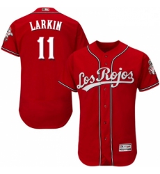 Mens Majestic Cincinnati Reds 11 Barry Larkin Red Los Rojos Flexbase Authentic Collection MLB Jersey