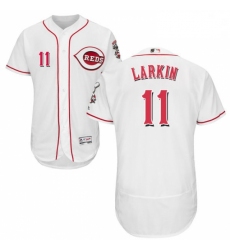 Mens Majestic Cincinnati Reds 11 Barry Larkin White Home Flex Base Authentic Collection MLB Jersey