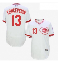 Mens Majestic Cincinnati Reds 13 Dave Concepcion White Flexbase Authentic Collection Cooperstown MLB Jersey