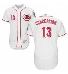 Mens Majestic Cincinnati Reds 13 Dave Concepcion White Home Flex Base Authentic Collection MLB Jersey