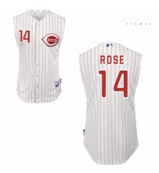 Mens Majestic Cincinnati Reds 14 Pete Rose Replica White Vest Style MLB Jersey