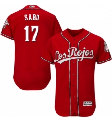 Mens Majestic Cincinnati Reds 17 Chris Sabo Red Los Rojos Flexbase Authentic Collection MLB Jersey