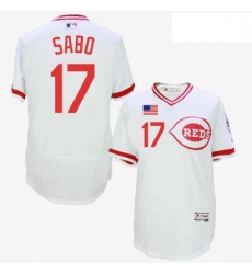 Mens Majestic Cincinnati Reds 17 Chris Sabo White Flexbase Authentic Collection Cooperstown MLB Jersey
