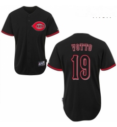 Mens Majestic Cincinnati Reds 19 Joey Votto Authentic Black Fashion MLB Jersey