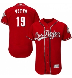 Mens Majestic Cincinnati Reds 19 Joey Votto Red Los Rojos Flexbase Authentic Collection MLB Jersey