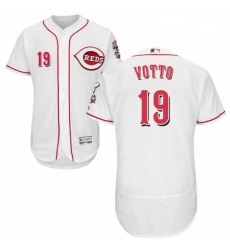 Mens Majestic Cincinnati Reds 19 Joey Votto White Home Flex Base Authentic Collection MLB Jersey