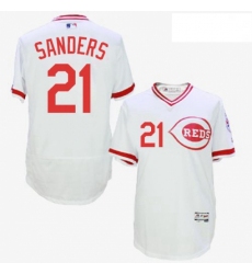 Mens Majestic Cincinnati Reds 21 Reggie Sanders White Flexbase Authentic Collection Cooperstown MLB Jersey 