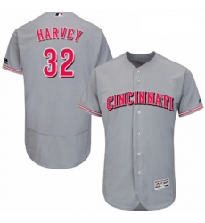 Mens Majestic Cincinnati Reds 32 Matt Harvey Grey Road Flex Base Authentic Collection MLB Jersey