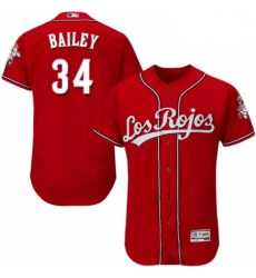 Mens Majestic Cincinnati Reds 34 Homer Bailey Red Los Rojos Flexbase Authentic Collection MLB Jersey