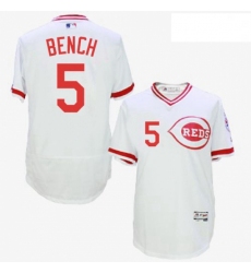 Mens Majestic Cincinnati Reds 5 Johnny Bench White Flexbase Authentic Collection Cooperstown MLB Jersey