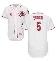 Mens Majestic Cincinnati Reds 5 Johnny Bench White Home Flex Base Authentic Collection MLB Jersey