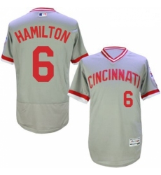 Mens Majestic Cincinnati Reds 6 Billy Hamilton Grey Flexbase Authentic Collection Cooperstown MLB Jersey