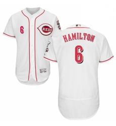 Mens Majestic Cincinnati Reds 6 Billy Hamilton White Home Flex Base Authentic Collection MLB Jersey