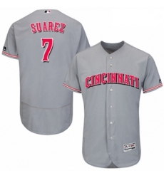Mens Majestic Cincinnati Reds 7 Eugenio Suarez Grey Road Flex Base Authentic Collection MLB Jersey
