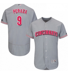 Mens Majestic Cincinnati Reds 9 Jose Peraza Grey Road Flex Base Authentic Collection MLB Jersey