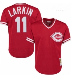 Mens Mitchell and Ness Cincinnati Reds 11 Barry Larkin Replica Red Throwback MLB Jersey