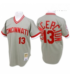Mens Mitchell and Ness Cincinnati Reds 13 Dave Concepcion Authentic Grey Throwback MLB Jersey