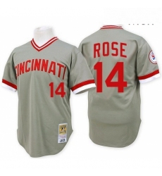 Mens Mitchell and Ness Cincinnati Reds 14 Pete Rose Authentic Grey Throwback MLB Jersey