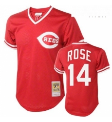 Mens Mitchell and Ness Cincinnati Reds 14 Pete Rose Replica Red Throwback MLB Jersey