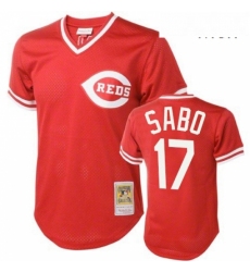 Mens Mitchell and Ness Cincinnati Reds 17 Chris Sabo Authentic Red Throwback MLB Jersey