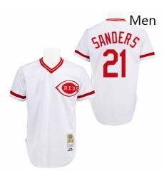 Mens Mitchell and Ness Cincinnati Reds 21 Reggie Sanders Authentic White Throwback MLB Jersey