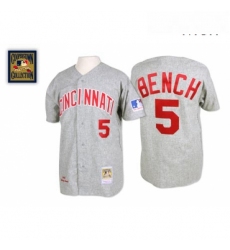 Mens Mitchell and Ness Cincinnati Reds 5 Johnny Bench Authentic Grey 1969 Throwback MLB Jersey
