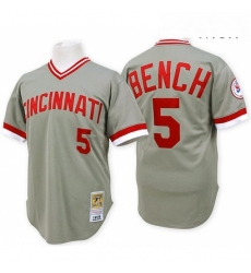 Mens Mitchell and Ness Cincinnati Reds 5 Johnny Bench Authentic Grey Throwback MLB Jersey