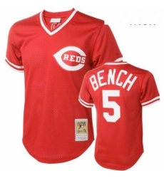 Mens Mitchell and Ness Cincinnati Reds 5 Johnny Bench Authentic Red Throwback MLB Jersey