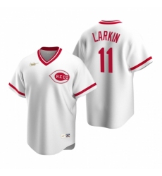 Mens Nike Cincinnati Reds 11 Barry Larkin White Cooperstown Collection Home Stitched Baseball Jerse