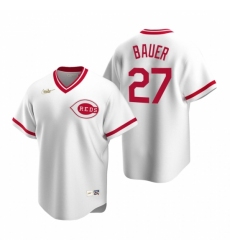 Mens Nike Cincinnati Reds 27 Trevor Bauer White Cooperstown Collection Home Stitched Baseball Jersey