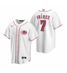 Mens Nike Cincinnati Reds 7 Eugenio Suarez White Home Stitched Baseball Jersey