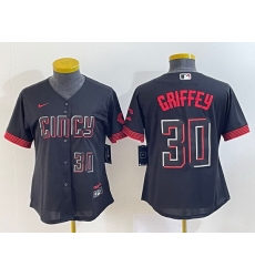 Women Cincinnati Reds 30 Ken Griffey Jr  Black 2023 City Connect With Patch Stitched Baseball Jersey