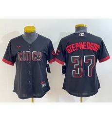 Women Cincinnati Reds 37 Tyler Stephenson Black 2023 City Connect Stitched Baseball Jersey
