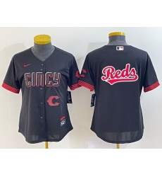 Women Cincinnati Reds Black Team Big Logo 2023 City Connect With Patch Stitched Baseball Jersey
